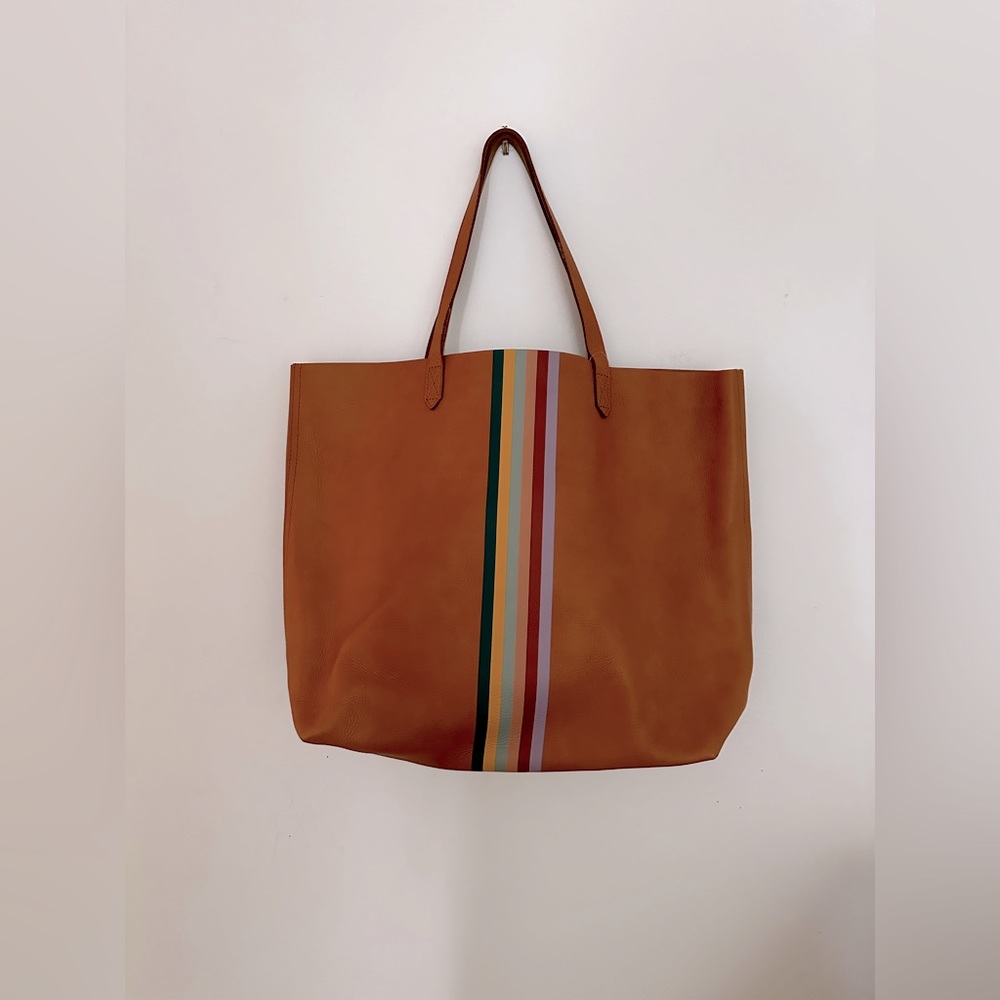 Madewell Transport tote- rainbow stripe printed leather